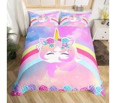 Funda de edredón con diseño de unicornio arcoíris y caballo de ensueño, juego de cama con diseño de unicornio pequeño de dibujos animados, regalo kawaii para niñas y adolescentes 70x133cm 2pcs