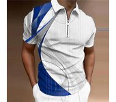 Polo de manga corta para hombre, ropa de golf con estampado de cuello de solapa, polos informales con cremallera para hombre M azul