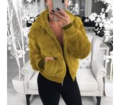 Chaqueta de felpa con capucha de manga larga y talla grande para mujer, otoño e invierno S albaricoque