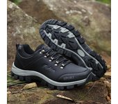 Zapatos de senderismo para hombre, botas de nieve de cuero impermeables, zapatillas de deporte para hombre, zapatos de escalada antideslizantes con cordones de felpa para exteriores, botas de senderismo para hombre 46 negro