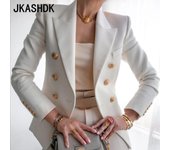 JKASHDK Moda mujer Casual Color sólido estampado Otoño Invierno manga larga cuello POLO chaquetas y abrigos S blanco