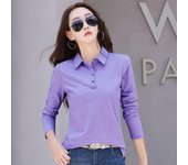 Camiseta básica de otoño de manga larga de algodón de talla grande, camiseta tipo polo de algodón para mujer, blusas informales formales de oficina con botones para mujer XS blanco