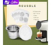 [i Cafilas][NESC02] Uso 2 en 1 Compatible con filtro de cápsula Nespresso Cápsulas de café Crema recargables Vainas Clip de manipulación con tapas reutilizables Láminas 1 Capsule plata