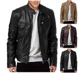 Chaqueta de cuero para motocicleta para hombre, abrigo corto ajustado con solapa, chaquetas de PU, nueva chaqueta de otoño con cremallera, abrigo de cuero resistente al viento, ropa para hombre S negro