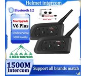 Intercomunicador Bluetooth para motocicleta V6 Plus, sistema de chat grupal de 1500 m para 6 conductores con reducción de ruido, auriculares impermeables para casco V6 PLUS-1 set