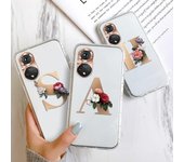 Funda de silicona para teléfono Honor 50 Lite 60 10i 8X 9X 8A 9A 10 Lite 20 Funda para Huawei P30 Pro P40 Lite P20 P Smart 2021 Nova 5T Alfabeto Flor Shell Honor 50
