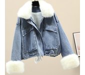 Chaqueta vaquera de terciopelo suelto con cuello de piel de estilo nuevo de invierno para mujer M