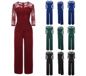Mono sexy de encaje informal para fiesta y noche con manga tres cuartos para mujer L rojo