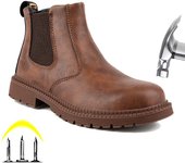 Botas de trabajo y seguridad impermeables, botas de cuero para hombre, antideslizantes, para senderismo, indestructibles, para trabajo masculino, con punta de acero antigolpes 40 marrón