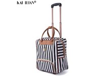 Bolso de fin de semana para mujer, Maleta rodante con ruedas, Maleta informal de marca a rayas, bolsa de viaje con ruedas, Maleta de transporte 20" negro