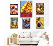Cuadros de lienzo de viaje, carteles de papel Kraft vintage, pegatinas de pared recubiertas, decoración del hogar, regalo, México, huerto tropical, corridas de toros, sin marco 21*30cm