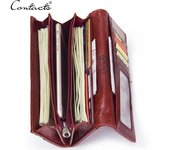 Carteras de piel auténtica para mujer, monedero largo, cartera de mano femenina a la moda con tarjetero, bolsillo para teléfono móvil beige