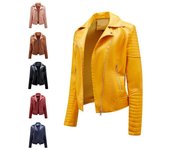 Chaqueta corta de cuero de primavera y otoño para mujer, chaqueta de motociclista con solapa estrecha y cremallera diagonal, abrigo para mujer S