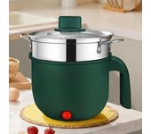 Olla de fondue eléctrica portátil para 1 a 3 personas, sartén antiadherente multifuncional para ramen, para saltear, guisar y cocinar al vapor (con vaporizador) EU Plug verde
