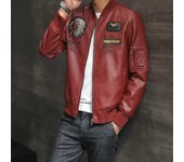 Chaqueta de cuero PU para hombre, cuello de béisbol, traje de motocicleta bordado, chaqueta de cuero de tendencia informal para hombre de primavera y otoño M
