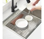 Escurreplatos enrollable, plegable, para colocar sobre el fregadero, de acero inoxidable 45x28