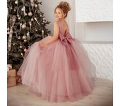 Vestido largo de damas de honor para niñas con lazo grande, fiesta de boda blanca, desfile de graduación, vestidos de princesa, vestido de fiesta Formal de cumpleaños para primera comunión 2 rojo oscuro