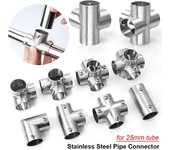 1 pieza de accesorios de tubería de acero inoxidable, 2/3/4/5/6 vías, juntas para estantes de tendedero, herrajes para muebles 25mm 2 Way Flat