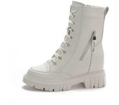 Nuevas botas punk de cuero para mujer, zapatillas gruesas de plataforma alta, botas de media pantorrilla con tacón de cuña de 9 cm para otoño, botas de moto de invierno para mujer 35