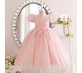 Vestido de princesa de malla con mangas abullonadas para niña - Atuendo para bodas y cenas 160 cm blanco