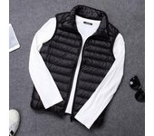 Chaleco de plumón ligero e informal para hombre, chaqueta cálida sin mangas de color sólido, chaleco de bolsillo portátil para hombre S negro