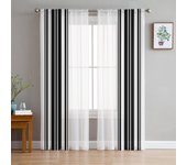 Cortinas transparentes de tiras negras para sala de estar, cocina, tul, gasa y organza. W135 x H115cm x1