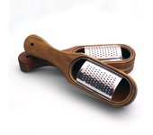 Rallador de queso de acero inoxidable con recolector de madera de Acacia extraíble, rallador de queso con caja, servidor de herramientas para queso 1pc