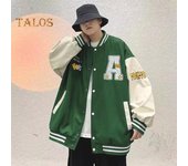 Chaqueta de béisbol para hombre, con botones completos, cuello alto, manga larga, abrigo con bolsillos, diseño de bordado de letras, ropa deportiva de color a juego M negro