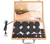 20 PCS Piedras de Basalto Calentadas Calentamiento Rápido Piedras de Masaje Redondas con Caja de Bambú Spa Eléctrico Caliente