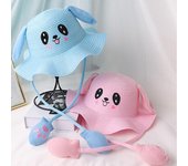 Lindo sombrero para el sol para niños, gorra de protección solar de verano, sombrero de hilo de algodón, sombreros con orejas móviles, sombrero de pescador de dibujos animados para niños caqui
