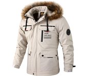 Nueva chaqueta de otoño e invierno para hombre, gabardina para hombre, chaqueta con sombrero extraíble para hombre M blanco