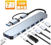 USB C Hub 7 puertos Multi USB Splitter Type C Dock Station USB 3.0 2.0 PD Adaptador para Xiaomi MacBook Pro Plug and Play Soporte U Disk Teclado Ratón