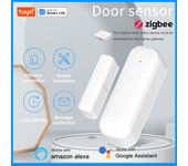 Sensor de puerta inteligente, sensor de contacto para ventana Tuya WiFi y ZigBee, compatible con Alexa y Google, activa notificaciones y alarmas.