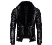 Chaqueta de motociclista con cuello vuelto y lana para hombre, abrigo de piel sintética cálido y ajustado, extraíble, para otoño S negro
