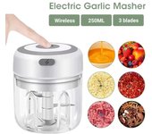 Mini picadora de ajo eléctrica USB de 250 ml, potente picadora de carne y trituradora de verduras y cebolla, accesorios de cocina. blanco