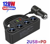 Adaptador de cargador de coche de 120 W, 7 puertos, QC3.0+PD, enchufe de conversión de energía de coche de 12 V/24 V, adaptador de carga rápida para teléfono
