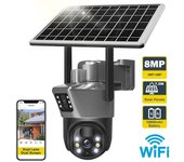 Nueva cámara de seguridad para exteriores con batería solar WiFi de 4K y 8 MP, lente doble, pantalla doble, PTZ, detección humana por infrarrojos, vigilancia CCTV WiFi Cam