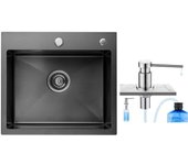 Fregadero de cocina - Acero inoxidable - 50x45cm - Negro antracita - 1 cubeta - Manual