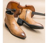 Botas de tacón alto marrones vintage de moda para hombre, zapatos de cuero de primavera y otoño para hombre, zapatos de vestir de lujo para hombre, botas Chelsea negras para hombre. 38