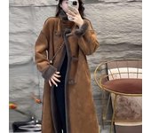 Abrigo de piel con cuello de moda para mujer, chaqueta de invierno de lana, abrigos cálidos para mujer M