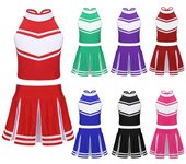 Disfraz de animadora sin mangas para niñas, camisetas sin mangas con falda plisada, ropa de baile, vestido elegante 10-12 Years blanco/azul