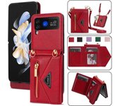 Funda de cuero tipo cartera para Samsung Galaxy Z Flip 6, 5, 4, 3, 5G, Flip4, Flip5, tarjetero, correa de cordón Samsung Z Flip 3 oro rosa