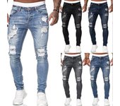 Pantalones vaqueros de moda para hombre, pantalones vaqueros ajustados, pantalones con diseño rasgado, ropa de calle, pantalones vaqueros de mezclilla para hombre, pantalones lápiz S negro