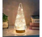 Árbol de Navidad de cristal, figura de árbol de Navidad transparente iluminada que funciona con pilas, lámpara de mesa de árbol de Navidad de cristal de mercurio con decoración inalámbrica, blanco