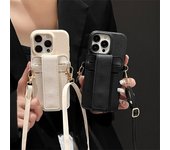 Funda de cuero con correa para el brazo, billetera, tarjetero, bandolera para iPhone 16, 15, Pro Max, 14 Plus, 13, 12 y 11 iPhone 16 Pro Max blanco