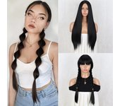 MISSQUEEN pelucas sintéticas rectas de color negro, peluca larga trenzada doble para mujer, Cosplay de uso diario, pelo resistente al calor de 24 pulgadas 55cm