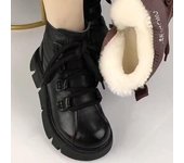 Botas de nieve para mujer, botas de algodón, nuevas, cálidas, con cordones, de piel suave, antideslizantes, suelas gruesas, botas de moto elevadas 35