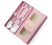 Cucharadita creativa negra, juego de cubiertos, cuchara, pala de acero inoxidable, cuchara agitadora para fiesta de helado, herramienta con caja de regalo plata