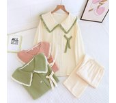 2025 Nuevo traje de pijama para mujer 100% algodón crepé dulce encantador pantalón de manga larga de dos piezas ropa de dormir fina para el hogar para mujer M naranja