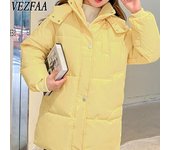 VEZFAA Chaquetas y abrigos de manga larga con estampado de colores sólidos para otoño e invierno a la moda para mujer Abrigos de plumas XXL amarillo